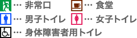 ・非常口　・食堂　・男子トイレ　・女子トイレ　・身体障害者用トイレ