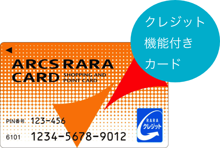 「クレジット機能付きカード」と表示されたRARA CARDの画像